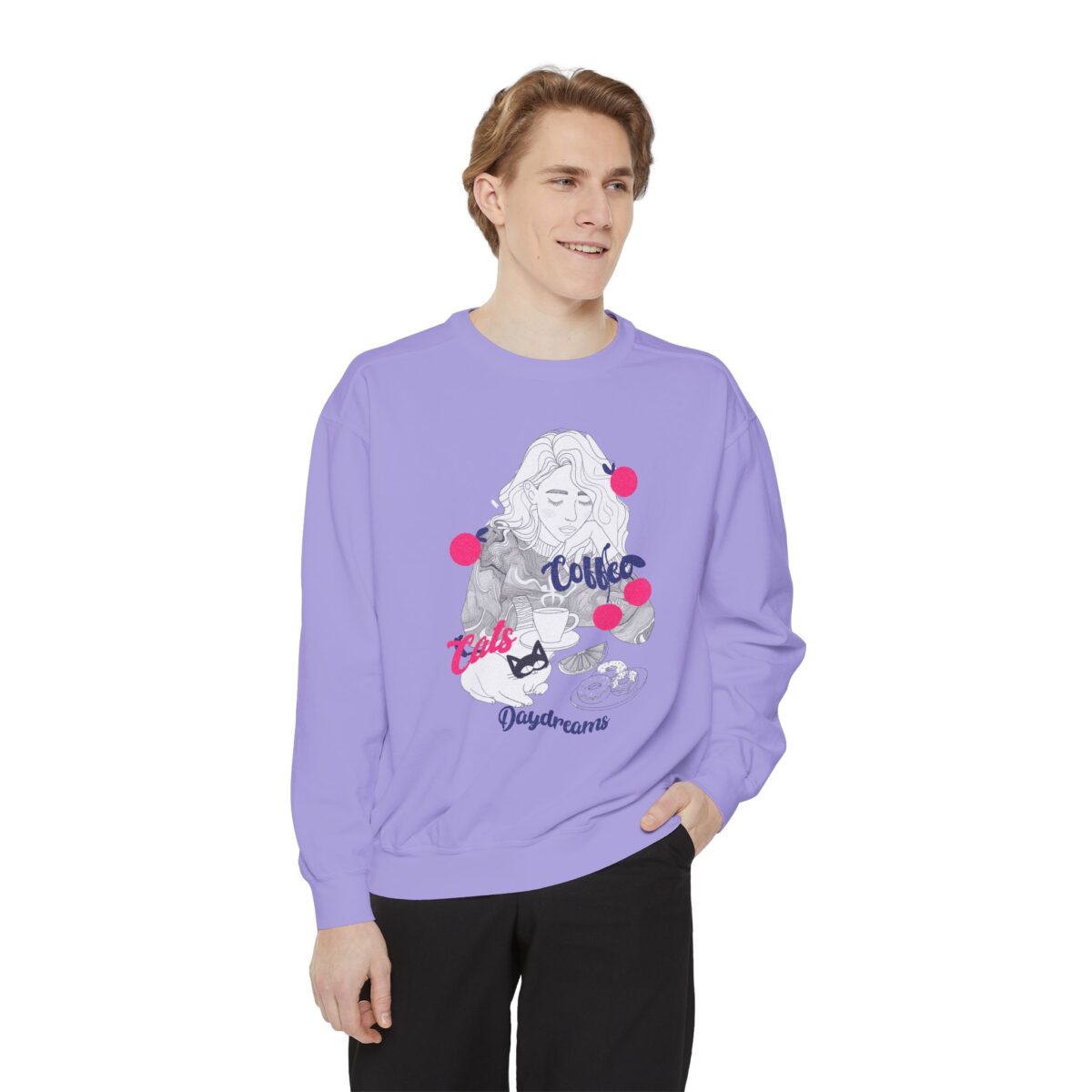 Coffee Cats Daydreams Unisex Garment-Dyed Sweatshirt - Image 35