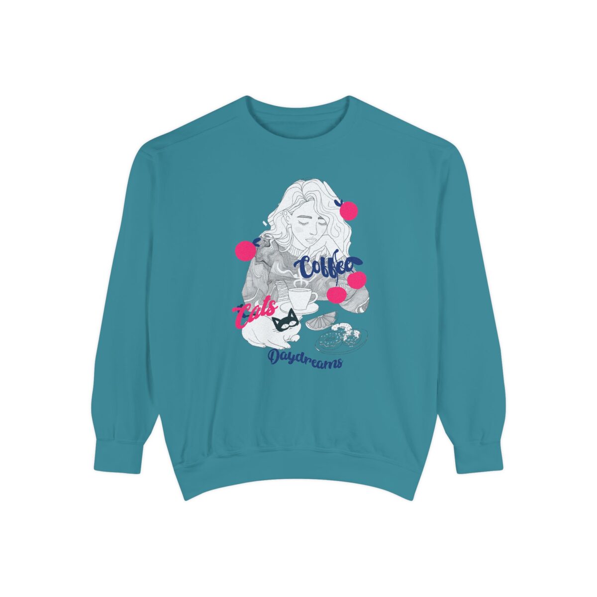 Coffee Cats Daydreams Unisex Garment-Dyed Sweatshirt - Image 25