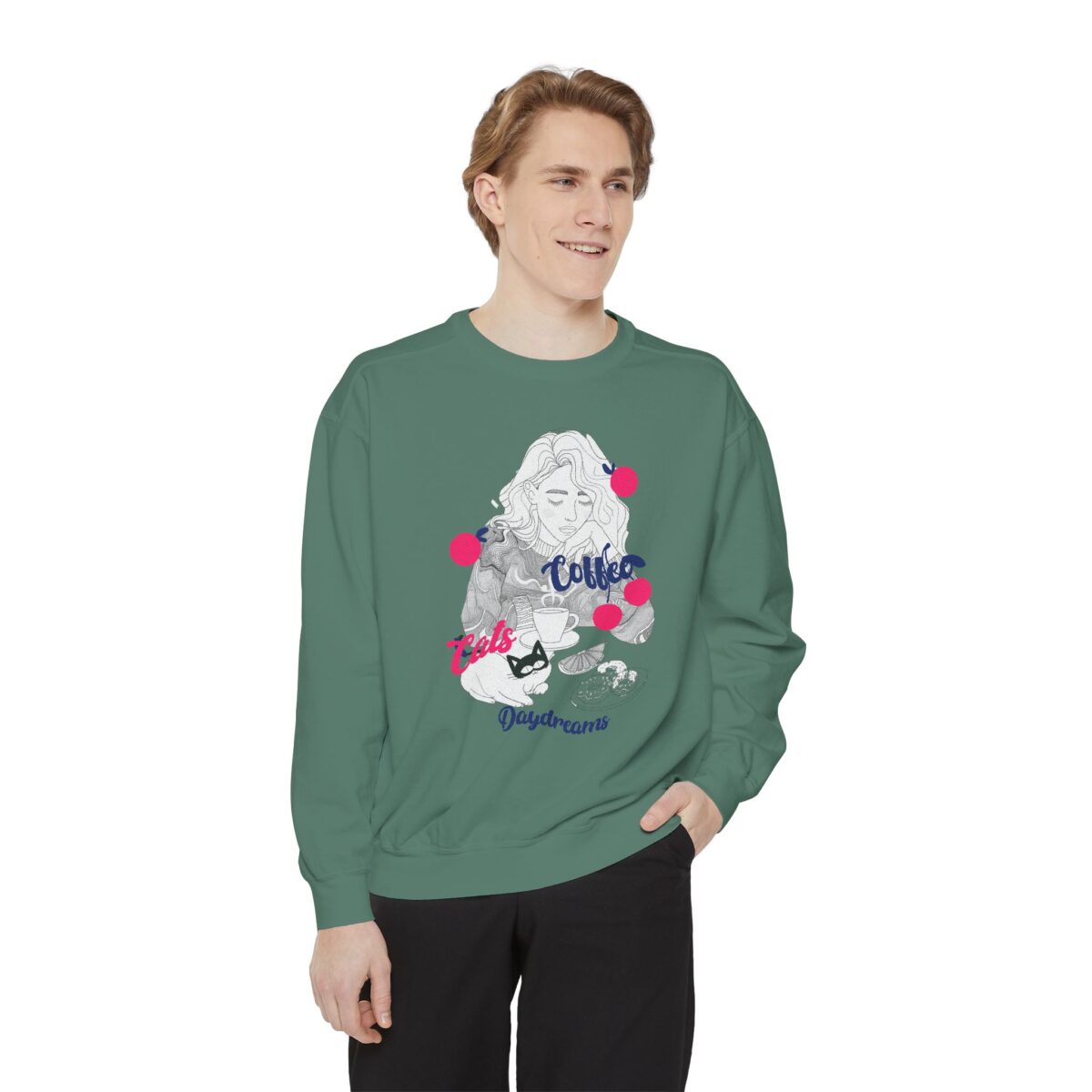 Coffee Cats Daydreams Unisex Garment-Dyed Sweatshirt - Image 23
