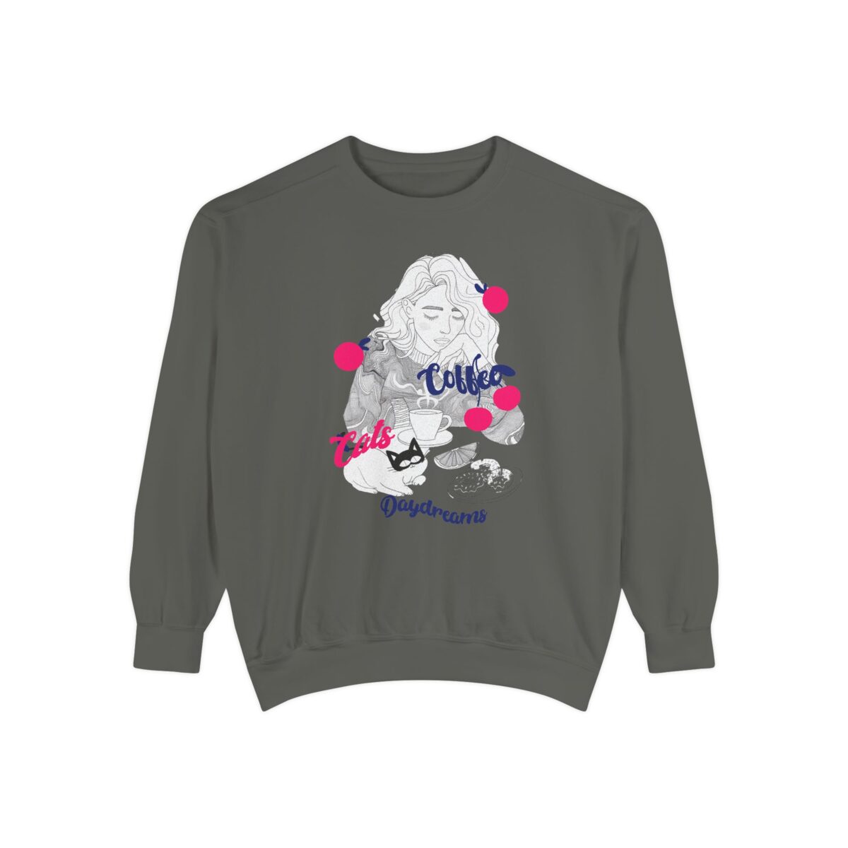 Coffee Cats Daydreams Unisex Garment-Dyed Sweatshirt - Image 9
