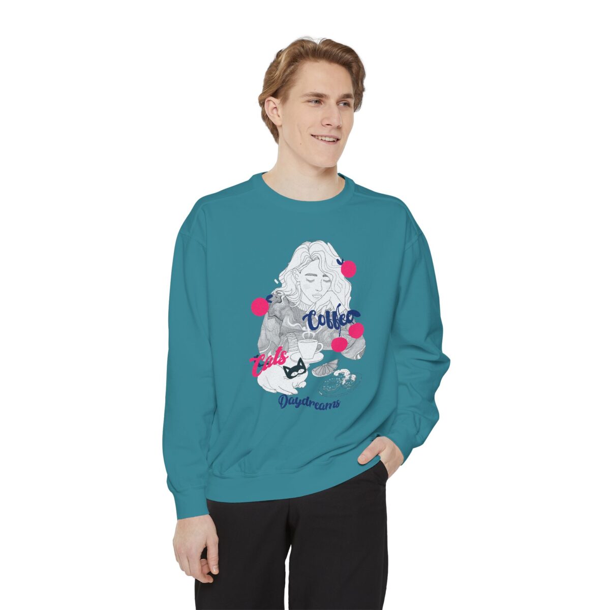 Coffee Cats Daydreams Unisex Garment-Dyed Sweatshirt - Image 27
