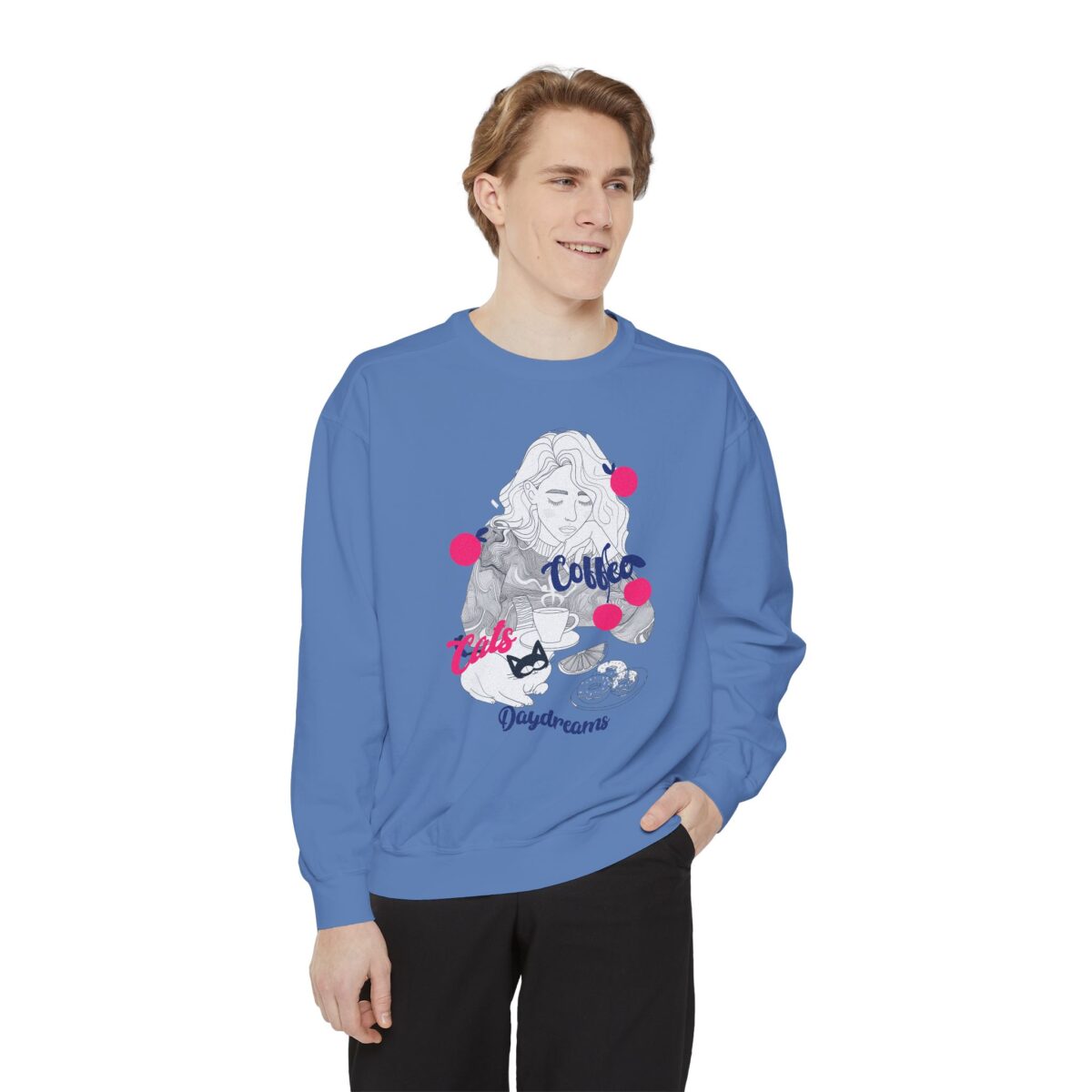 Coffee Cats Daydreams Unisex Garment-Dyed Sweatshirt - Image 31