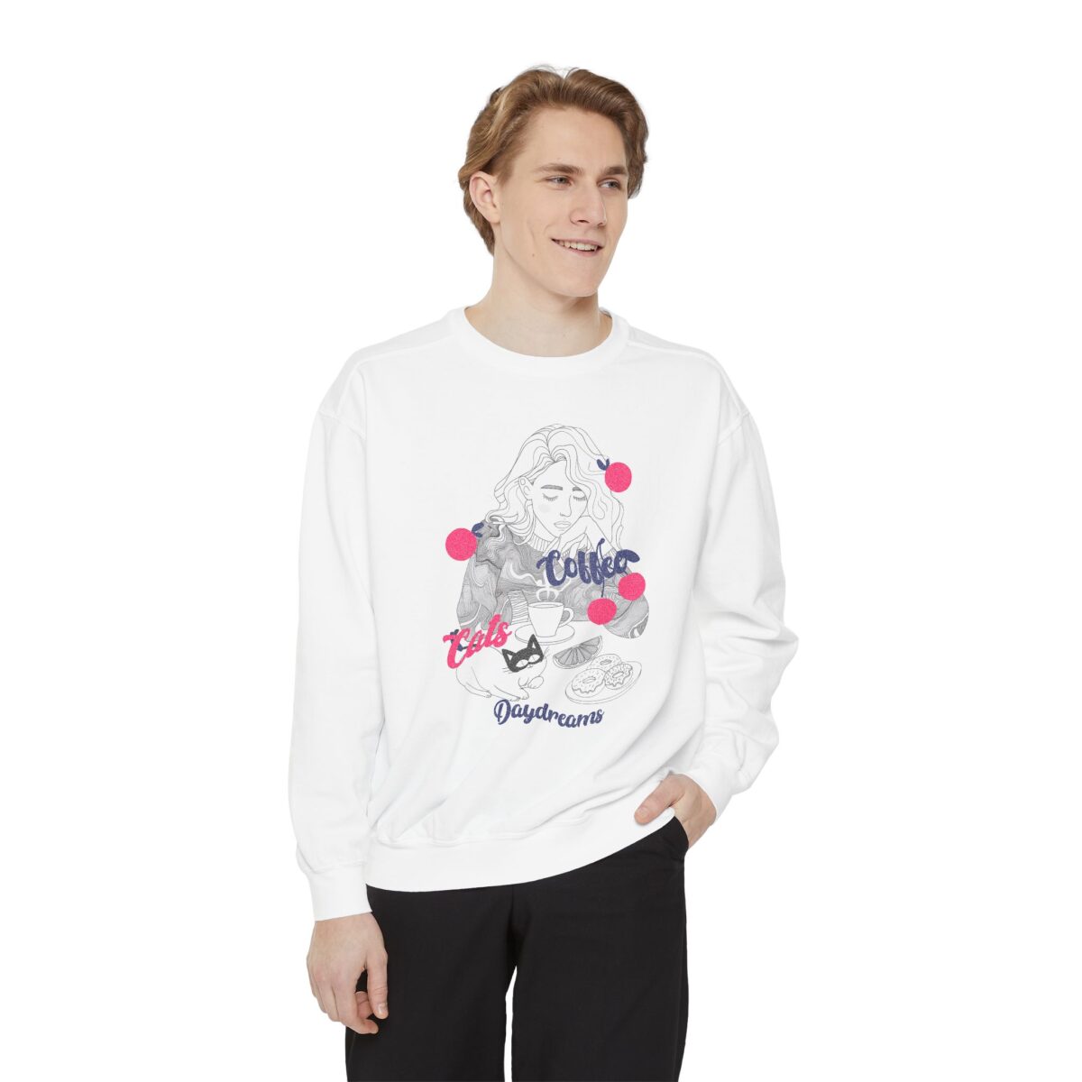 Coffee Cats Daydreams Unisex Garment-Dyed Sweatshirt - Image 7