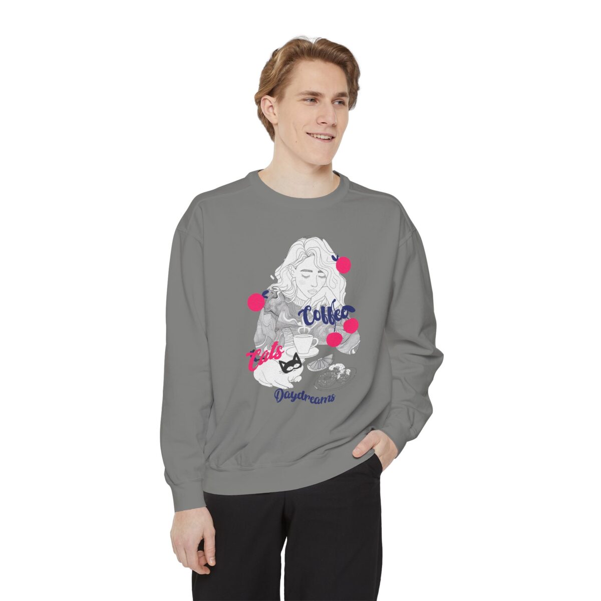 Coffee Cats Daydreams Unisex Garment-Dyed Sweatshirt - Image 15