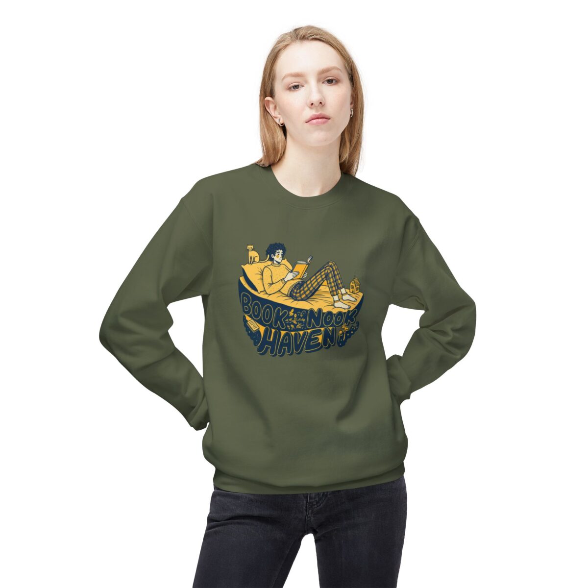 Book Nook Haven Unisex Midweight Softstyle Fleece Crewneck Sweatshirt - Image 3
