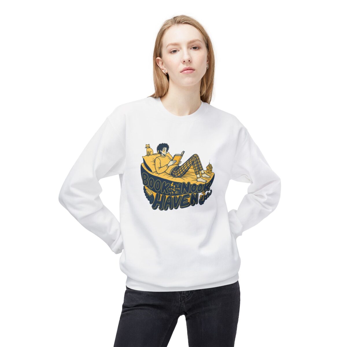 Book Nook Haven Unisex Midweight Softstyle Fleece Crewneck Sweatshirt - Image 7
