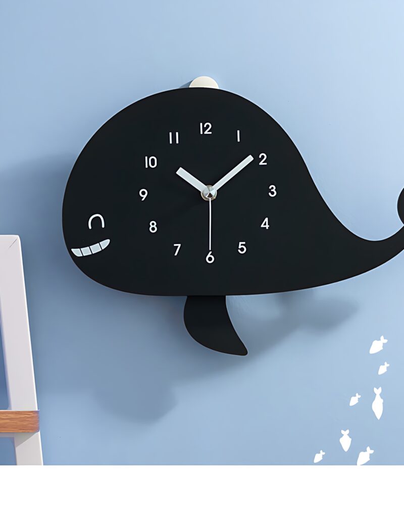 FLAITO Black Whale Silent Interior Wall Clock