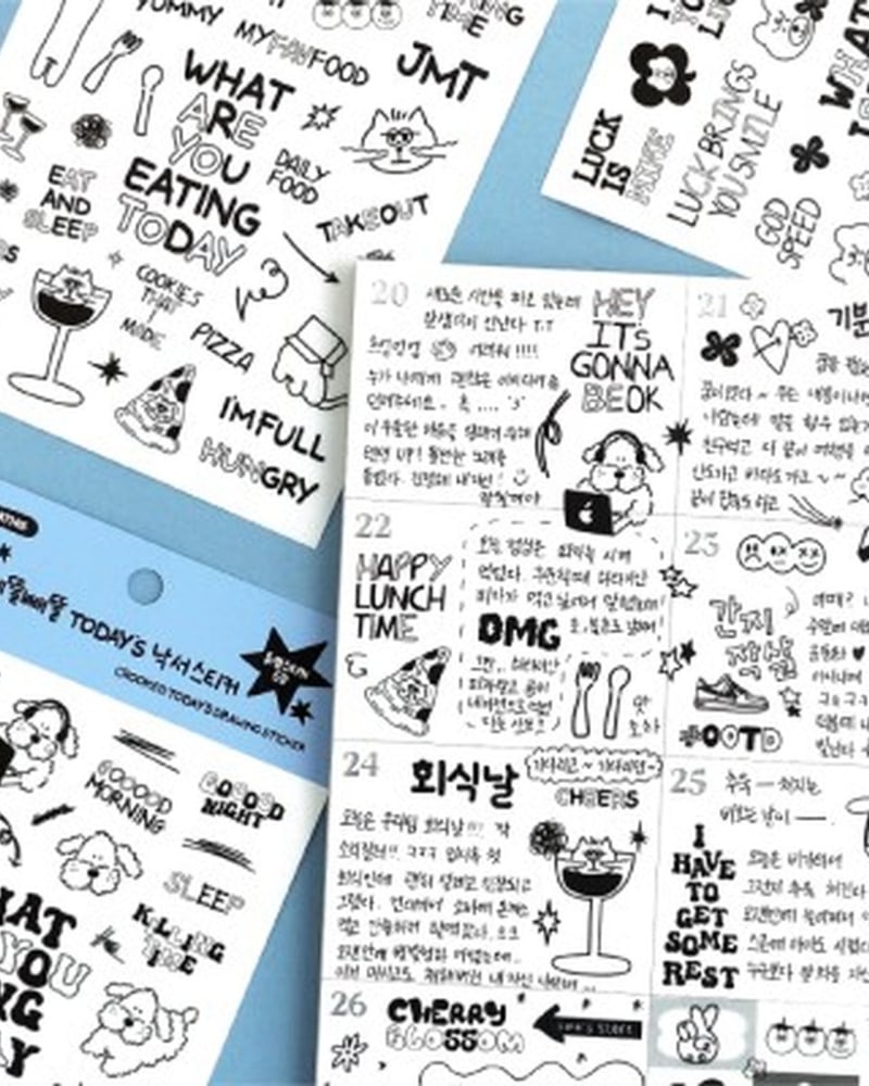 "meta_description": "Discover Crooked Today's Drawing Sticker Set: 6 transparent sheets for adding creativity and fun to your workspace.",