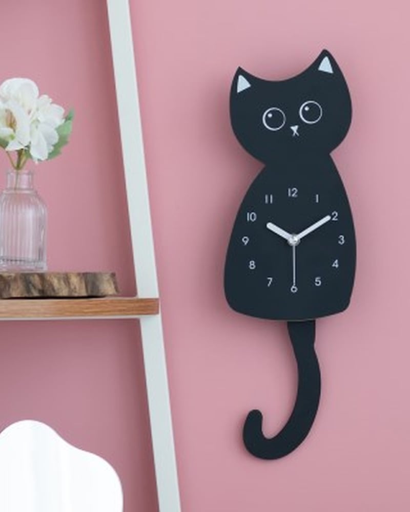 FLAITO New Black Cat Silent Wall Clock