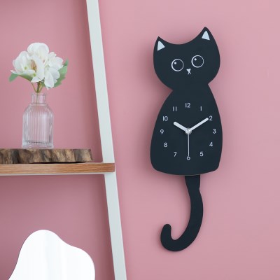 FLAITO New Black Cat Silent Wall Clock
