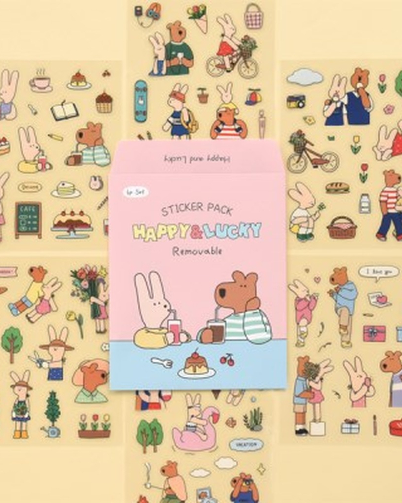 Happy & Lucky Removable 6P Sticker Pack - Office Supplies