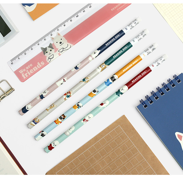 BOOKFRIENDS Reading Pet Eraser Pencil 4 Piece Set – Reading Dog - Office Supplies