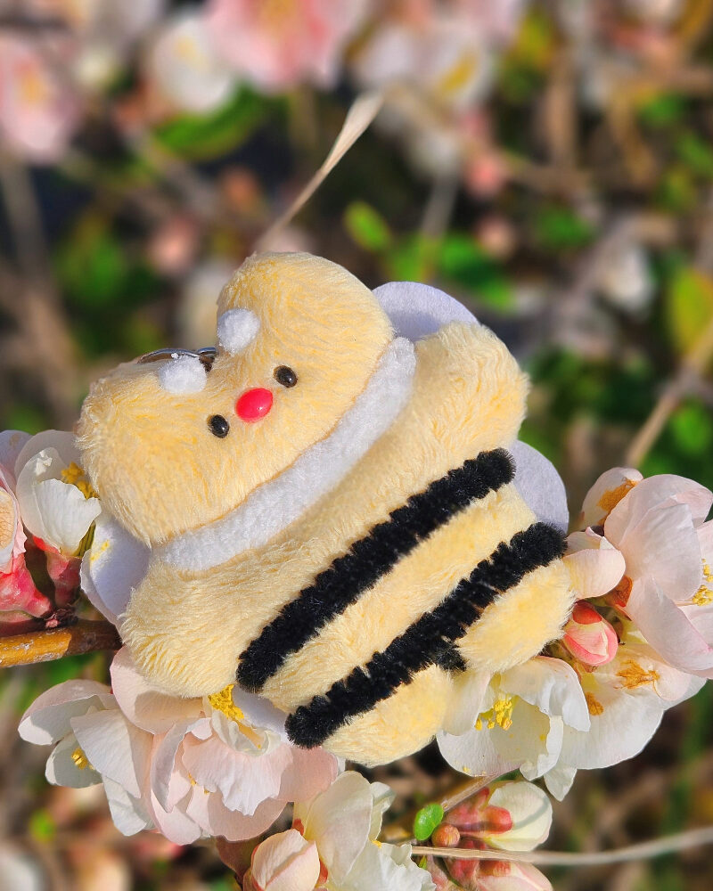 Honeybee Cat Plush Keyring – Handmade Charm - Office Supplies