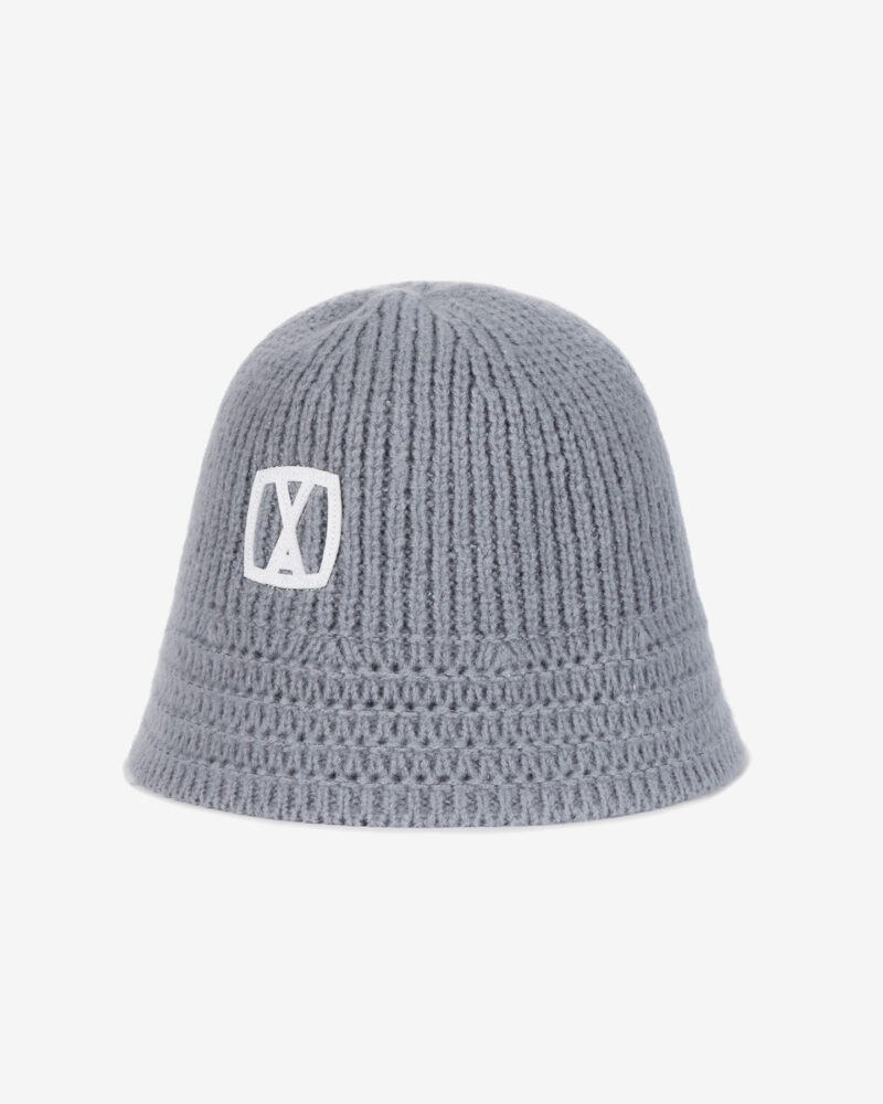 VARZAR VA Square Applique Knit Bucket Hat Gray - Fashion Accessories - View 2