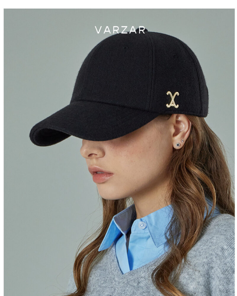 VARZAR VA Curved Stud Link Wool-Blend Ball Cap Black - Fashion Accessories