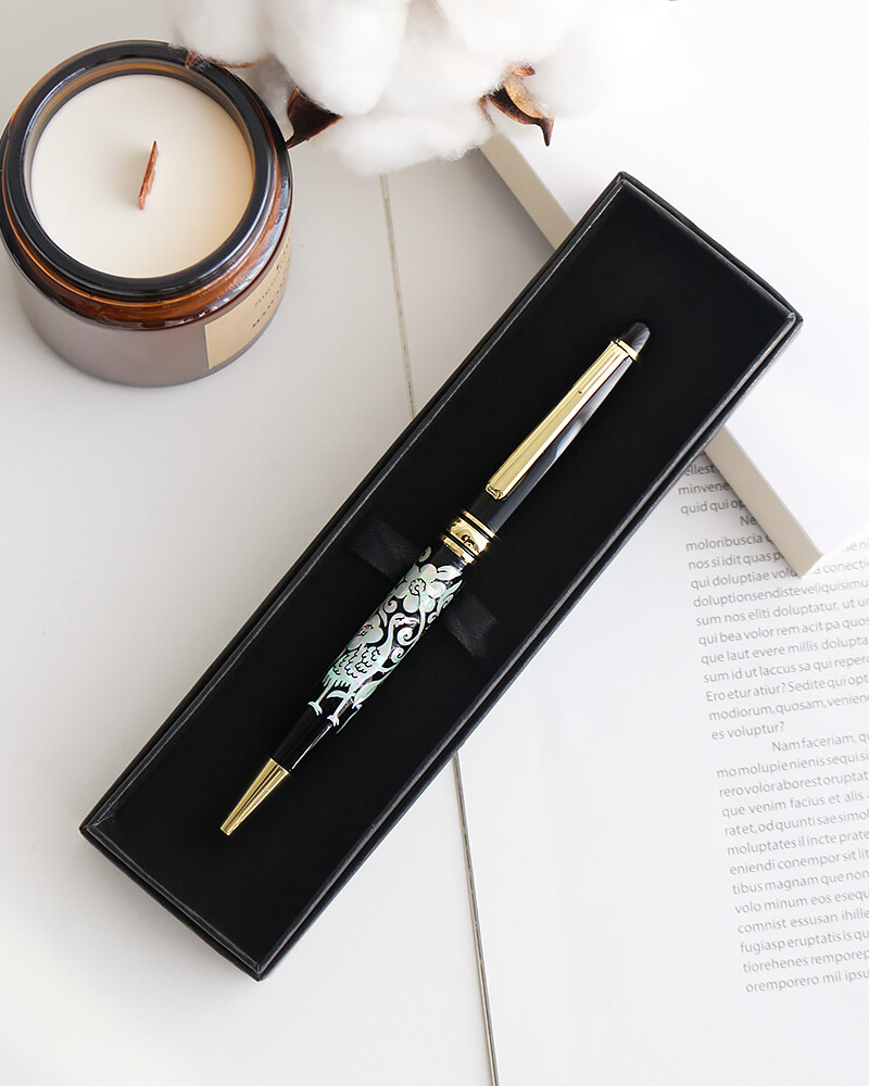 Alternative view of Korean Traditional Mother-of-Pearl Ballpoint Pen Flower & Crane