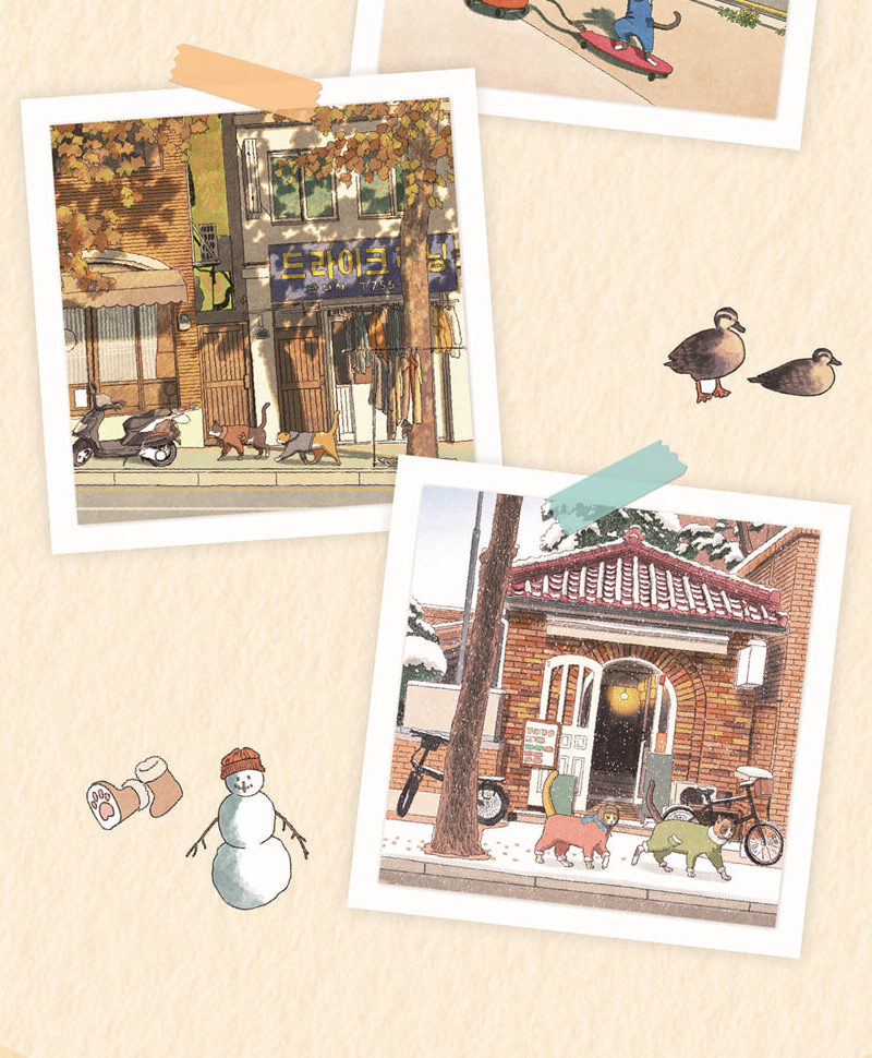 Alternative view of Two Cats on a Walk, Four Seasons Coloring Book