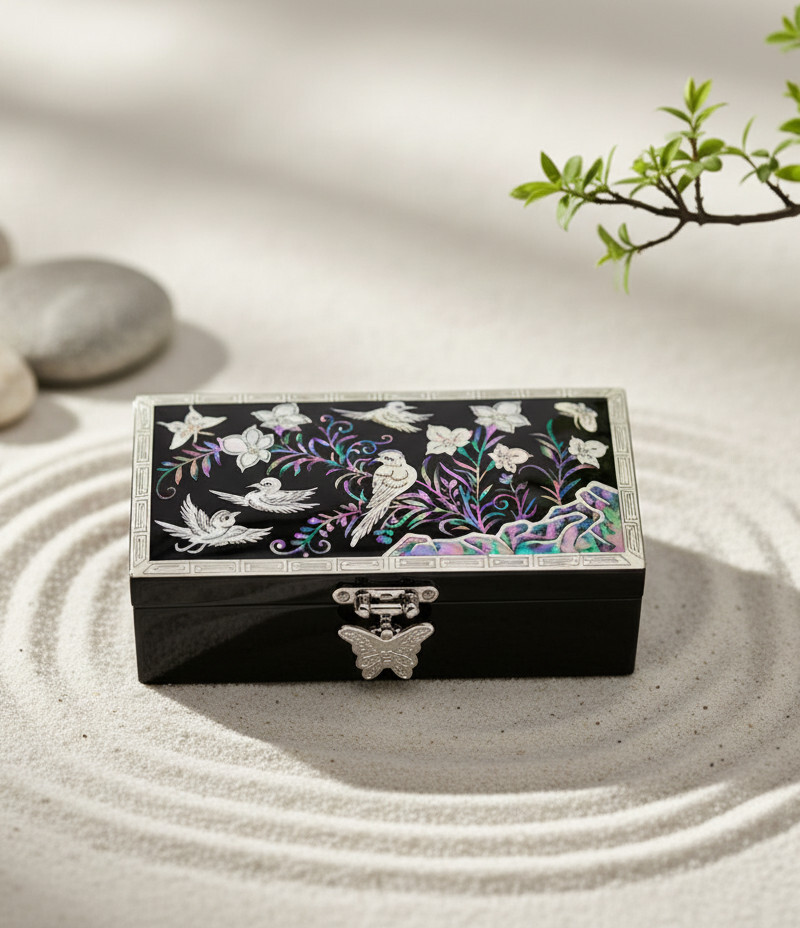 Star Gift Mother-of-Pearl 1-Tier Jewelry Box [lacquer inlay – Flower and Bird Design]