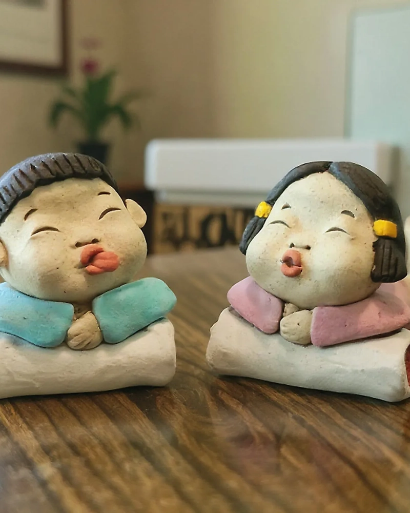 Korean Pillow Friends Miniature Traditional Pottery Dolls