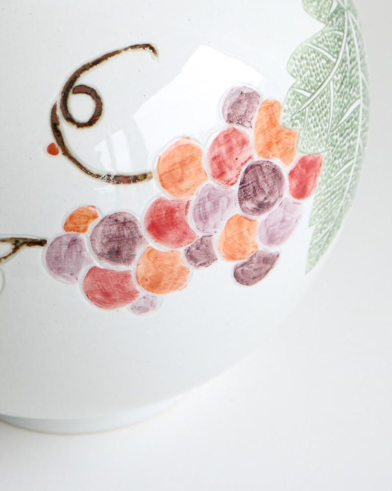 Alternative view of Korean Baekja White Porcelain Jar with Stippled Grape Design