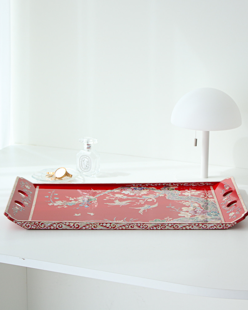 Alternative view of Korean Najeonchilgi Mother of Pearl Plum Blossom Serving Tray with Handles (Large)