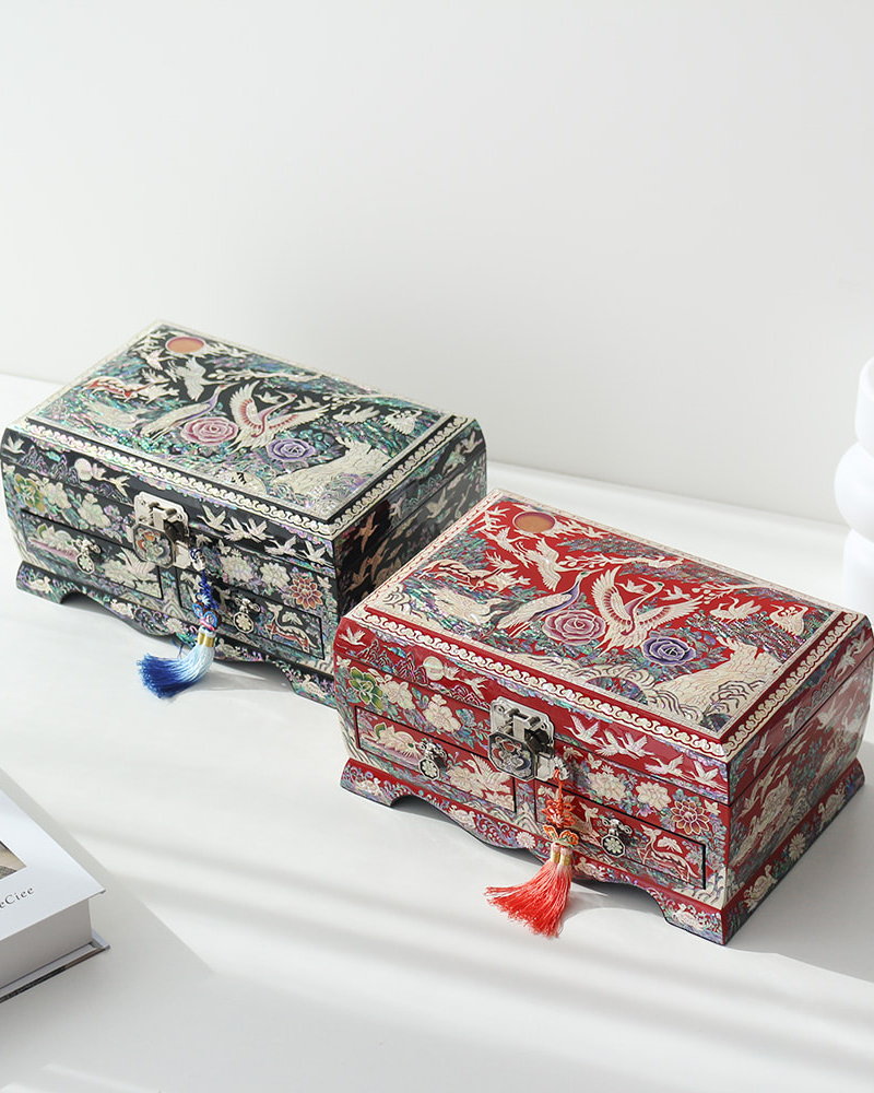 Alternative view of Korean Langjae Najeonchilgi Mother of Pearl Crane Extra Large Drawer Jewelry Box