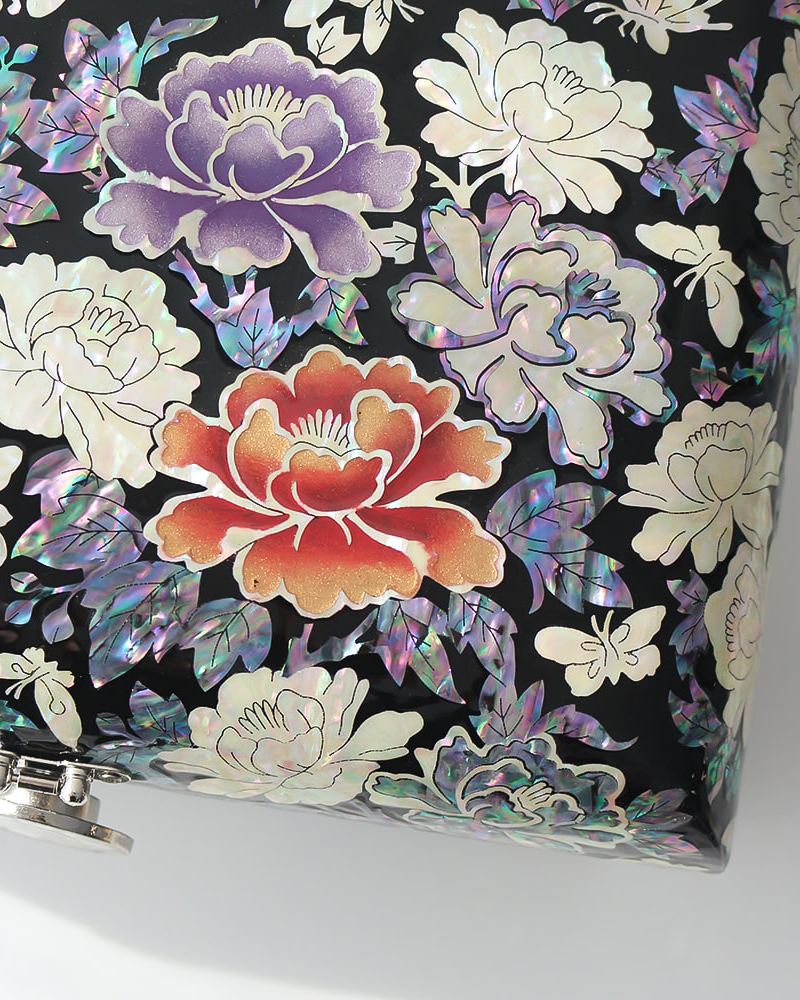 Alternative view of Korean Najeonchilgi Mother of Pearl Gorgeous Peony Rolling Jewelry Box 24cm