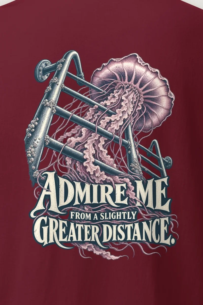 "Admire Me From a Distance" Heavyweight Unisex Crewneck T-shirt - the graphic up close