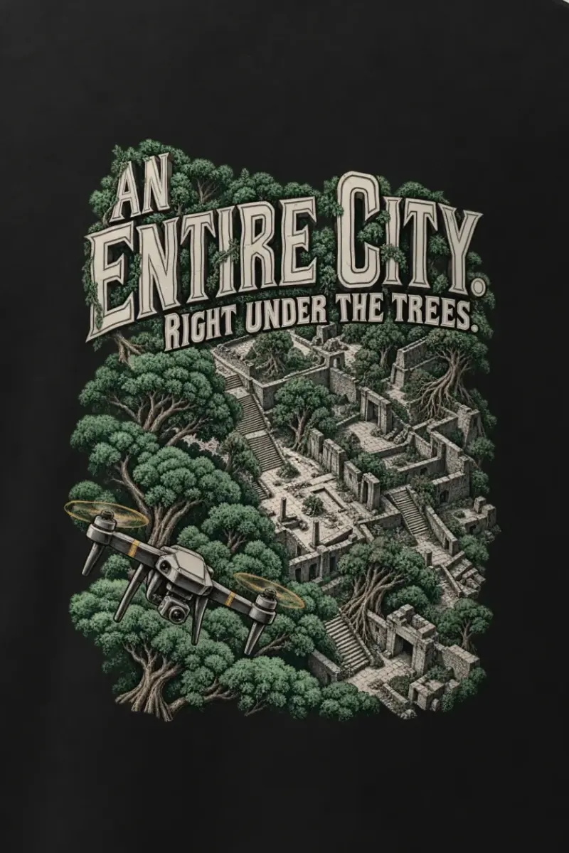 "An Entire City" Men’s Oversized Heavyweight Crewneck T-Shirt - the graphic up close