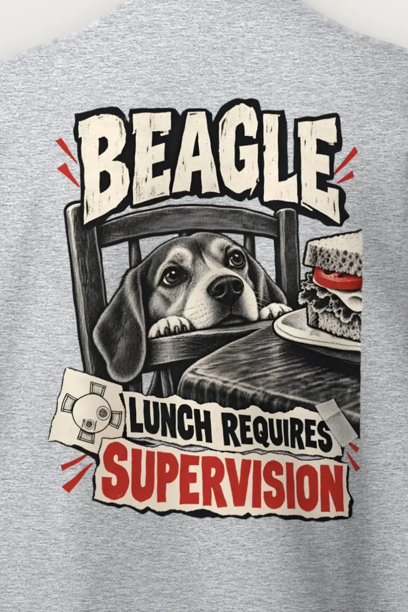 "Beagle Lunch Requires Supervision" Heavy Blend Unisex Crewneck Sweatshirt - the graphic up close