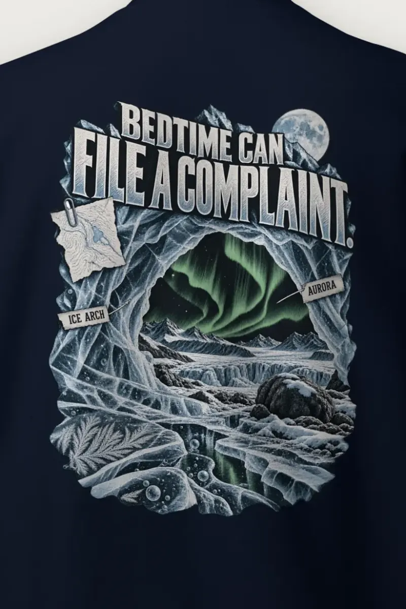 "Bedtime Can File a Complaint" Heavy Blend Unisex Crewneck Sweatshirt - the graphic up close