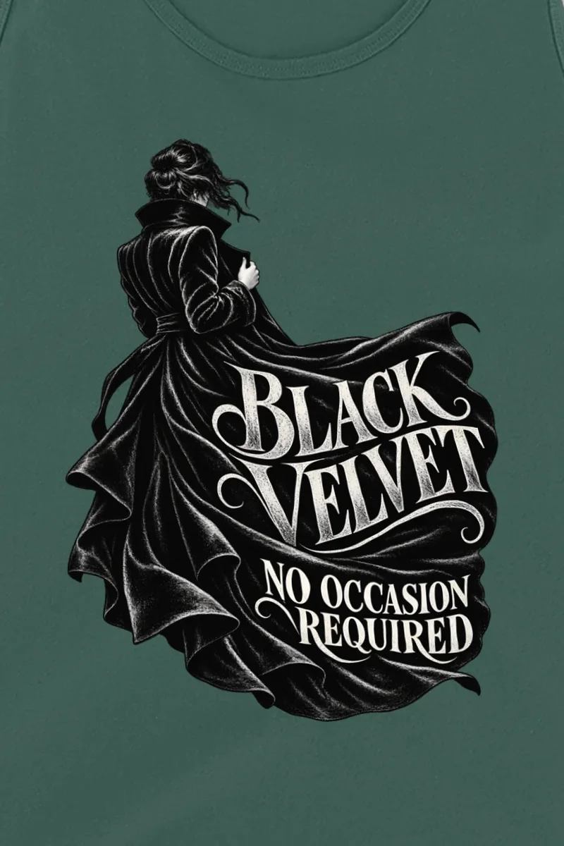"Black Velvet, No Occasion Required" Unisex Jersey Tank - the graphic up close