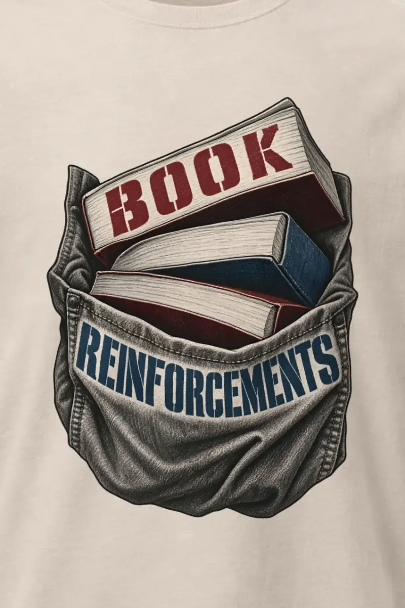 "Book Reinforcements" Heavyweight Unisex Crewneck T-shirt - the graphic up close