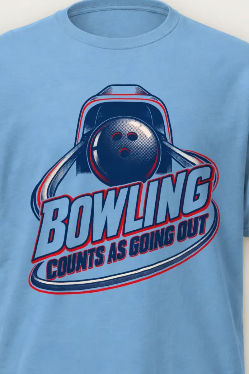 "Bowling Counts As Going Out" Heavyweight Unisex Crewneck T-shirt - the graphic up close