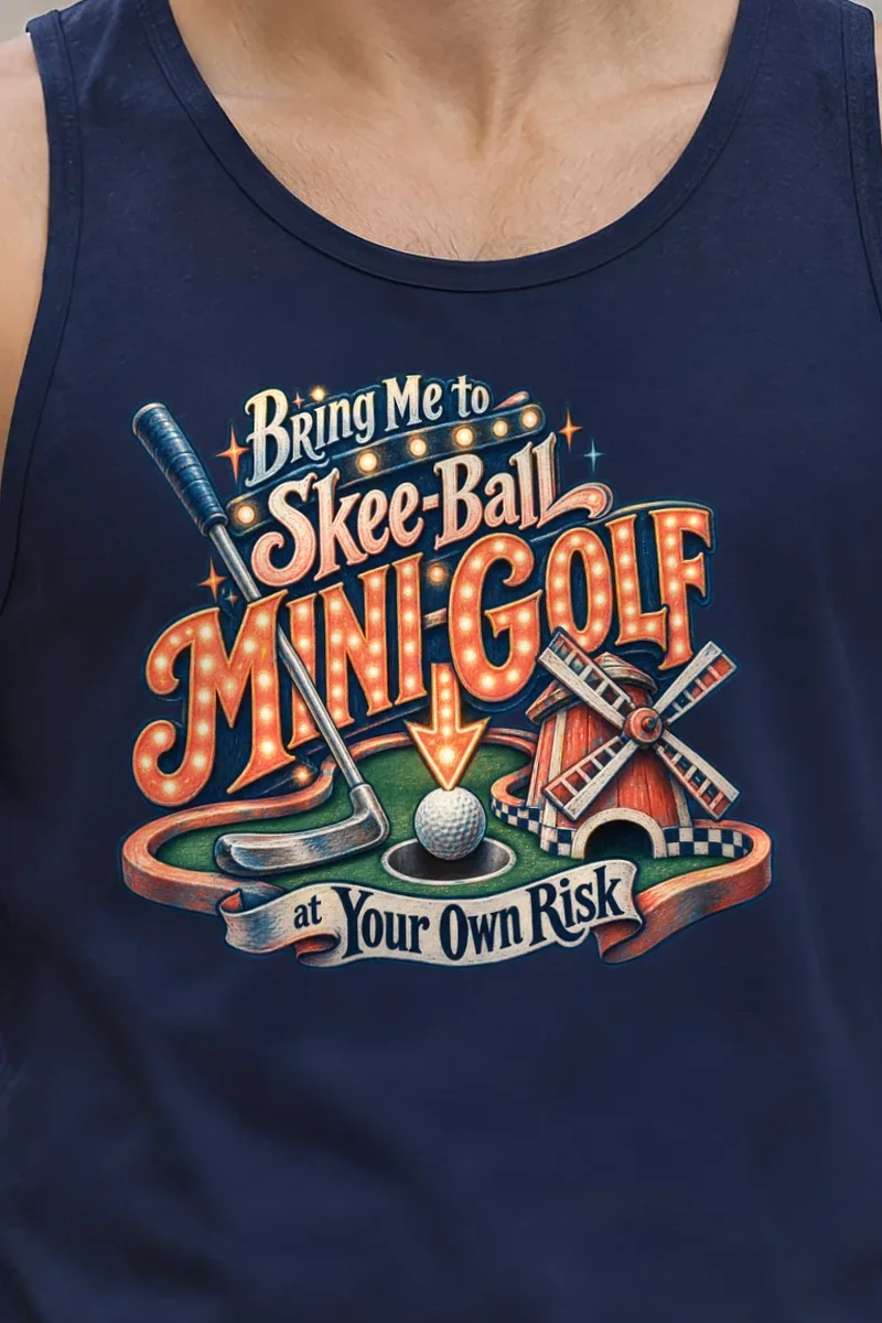 "Bring Me to Mini-Golf" Unisex Jersey Tank - the graphic up close