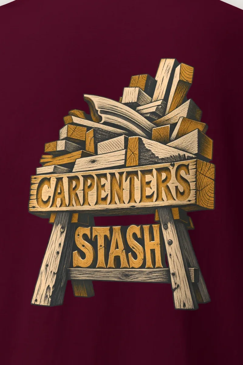 "Carpenter’s Stash" Heavyweight Unisex Crewneck T-shirt - the graphic up close