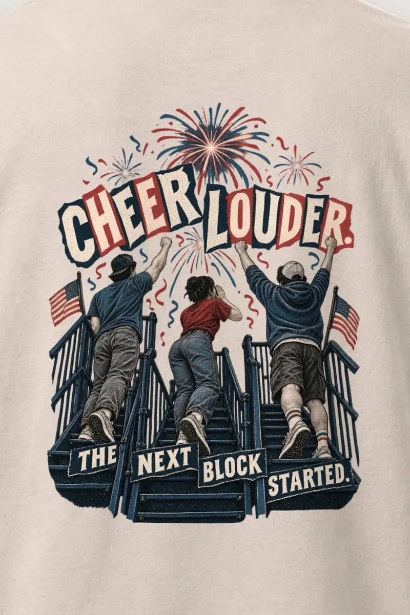 "Cheer Louder Bleacher Fans" Heavyweight Unisex Crewneck T-shirt - the graphic up close