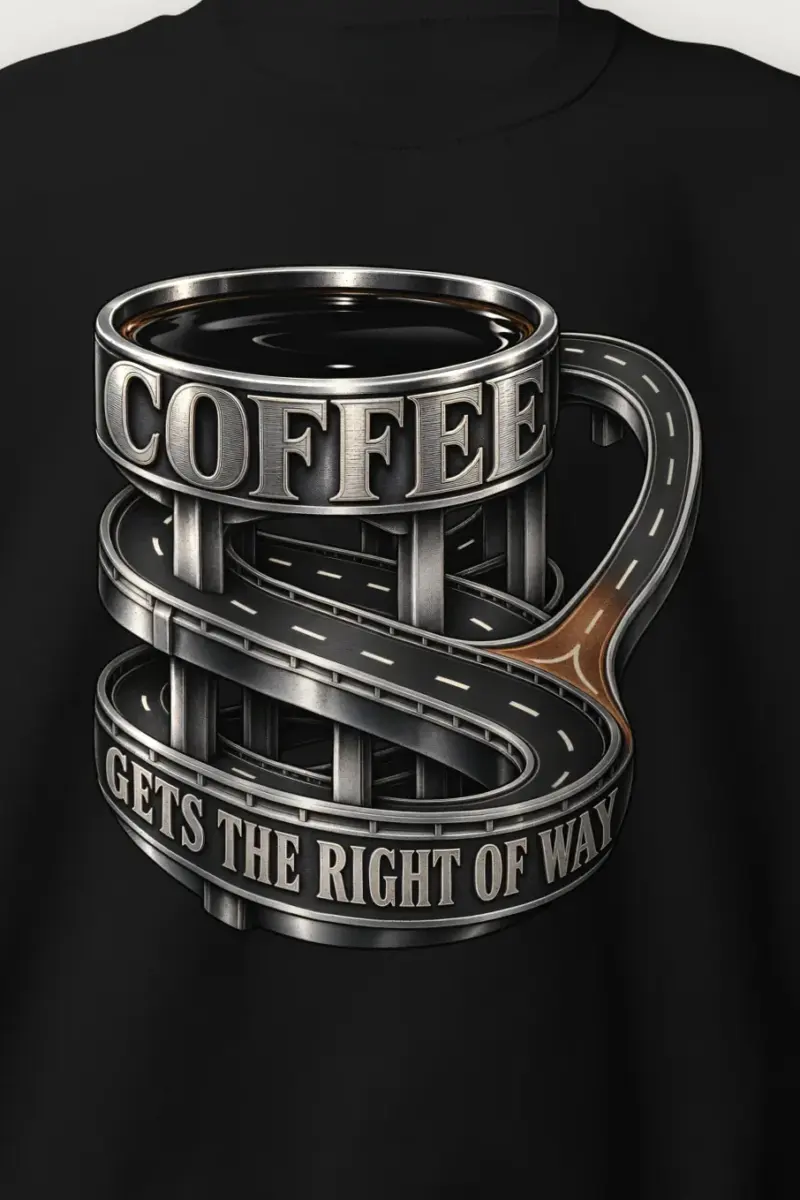 "Coffee Gets The Right Of Way" Heavy Blend Unisex Crewneck Sweatshirt - the graphic up close