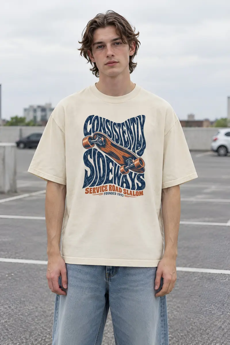 "Consistently Sideways" Men's Oversized Heavyweight Crewneck T-Shirt