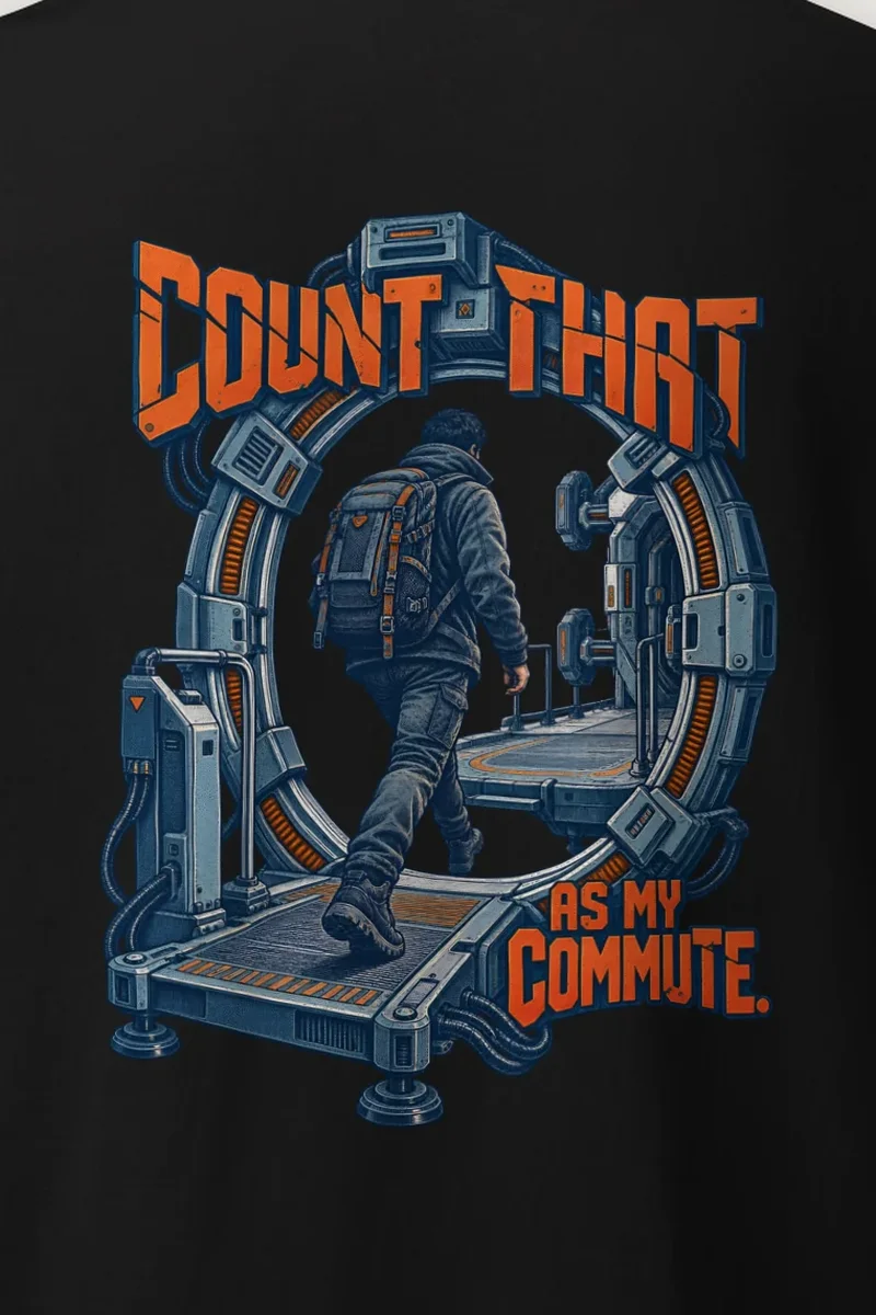 "Count That as My Commute" Heavyweight Unisex Crewneck T-shirt - the graphic up close