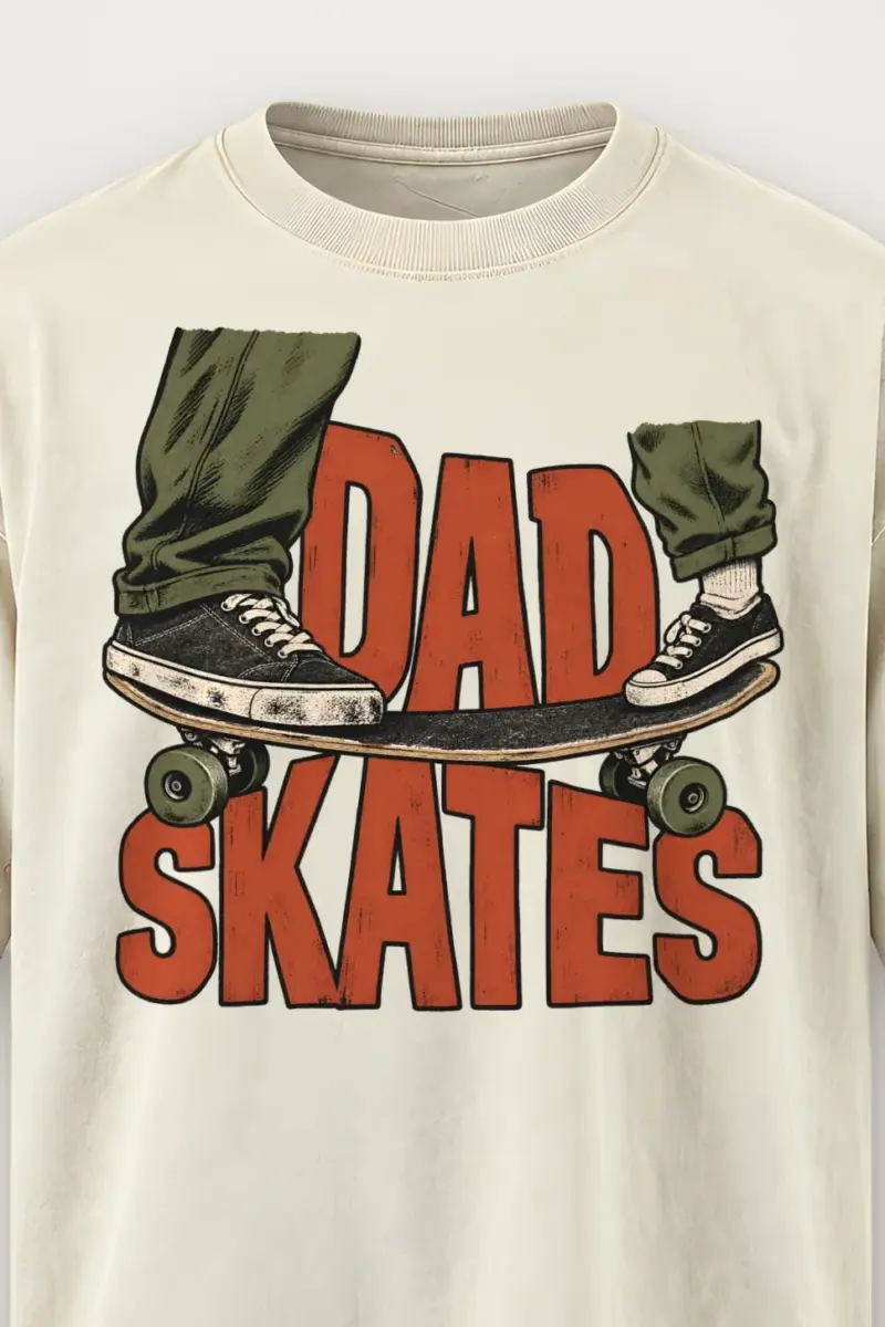 "Dad Skates" Men’s Oversized Heavyweight Crewneck T-Shirt - the graphic up close