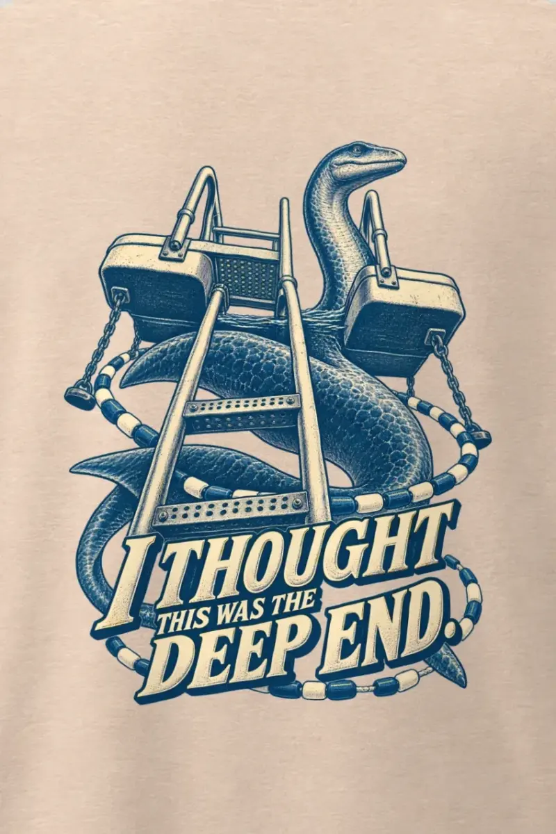 "Deep End Sea Serpent" Men’s Oversized Heavyweight Crewneck T-Shirt - the graphic up close