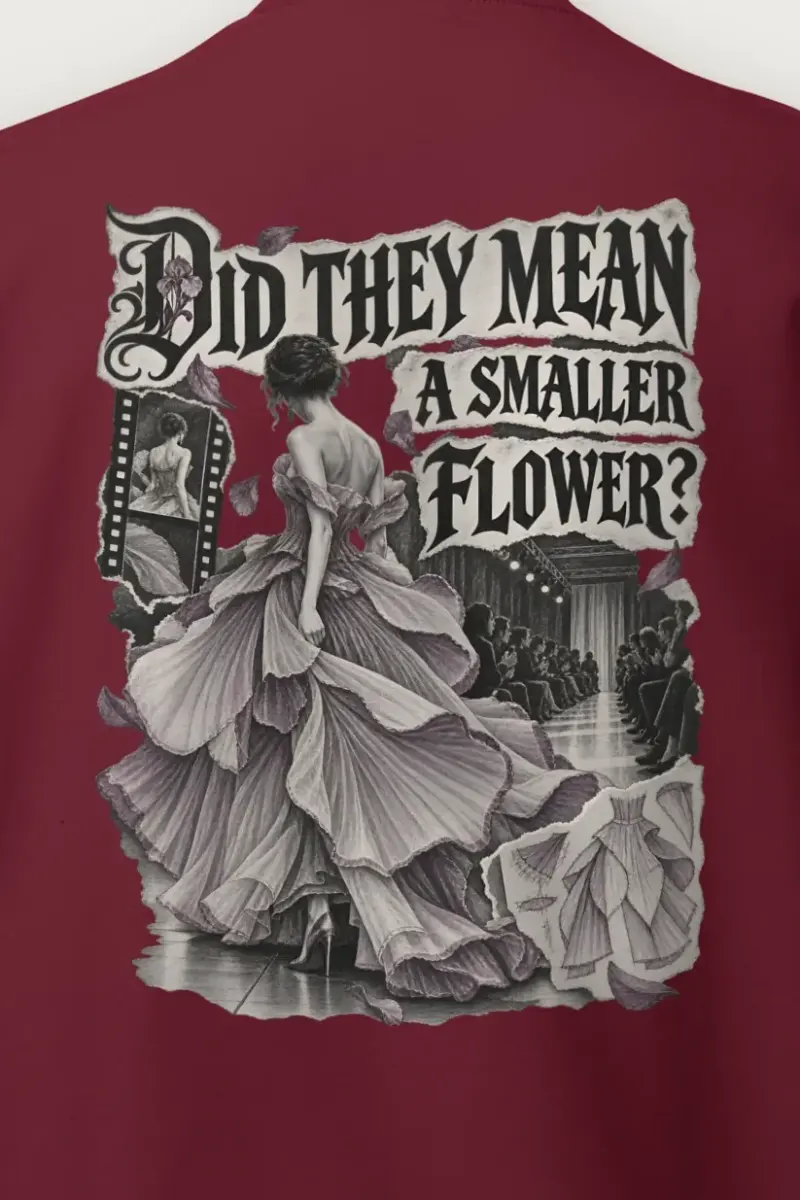 "Did They Mean a Smaller Flower?" Heavy Blend Unisex Crewneck Sweatshirt - the graphic up close