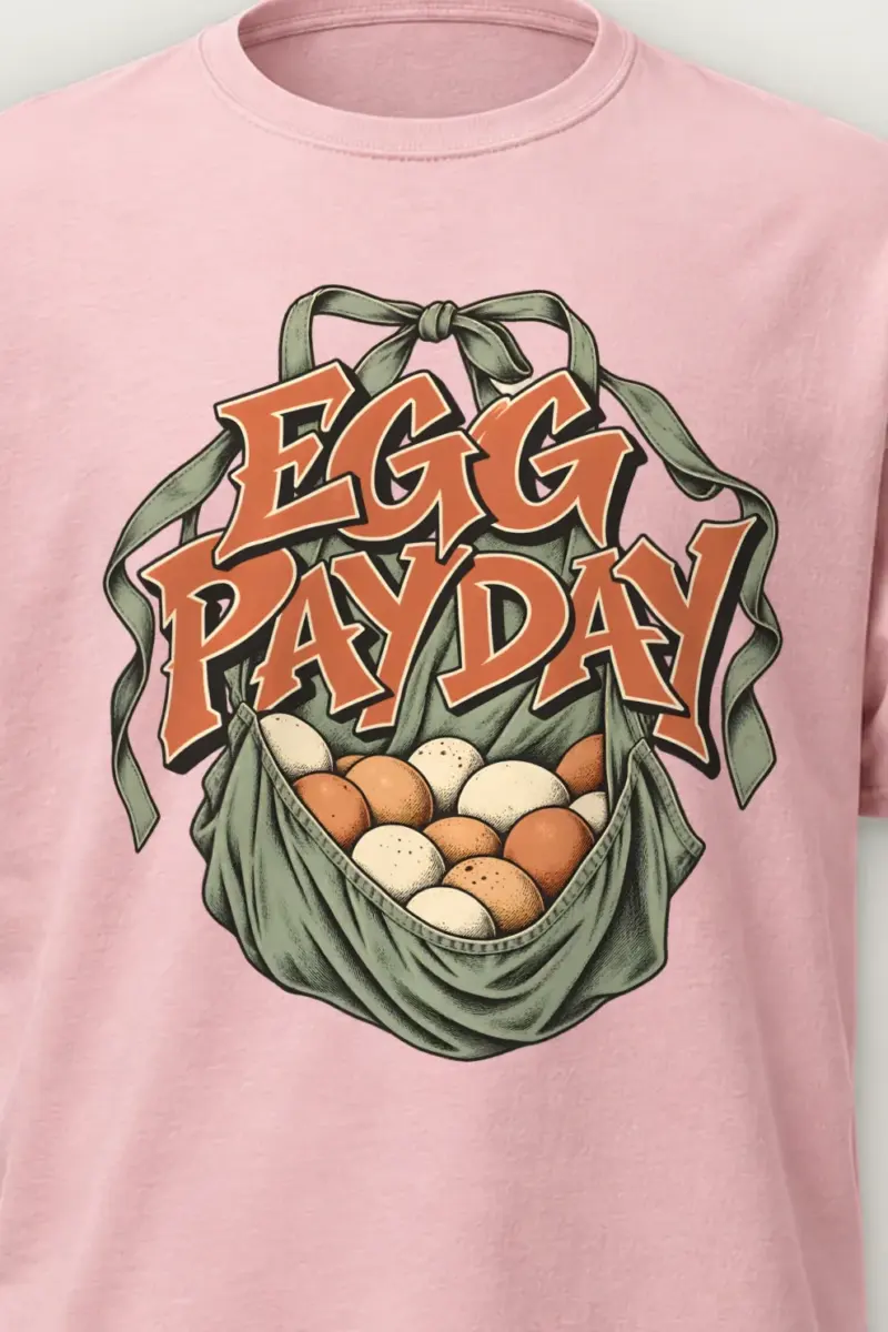 "Egg Payday" Heavyweight Unisex Crewneck T-shirt - the graphic up close