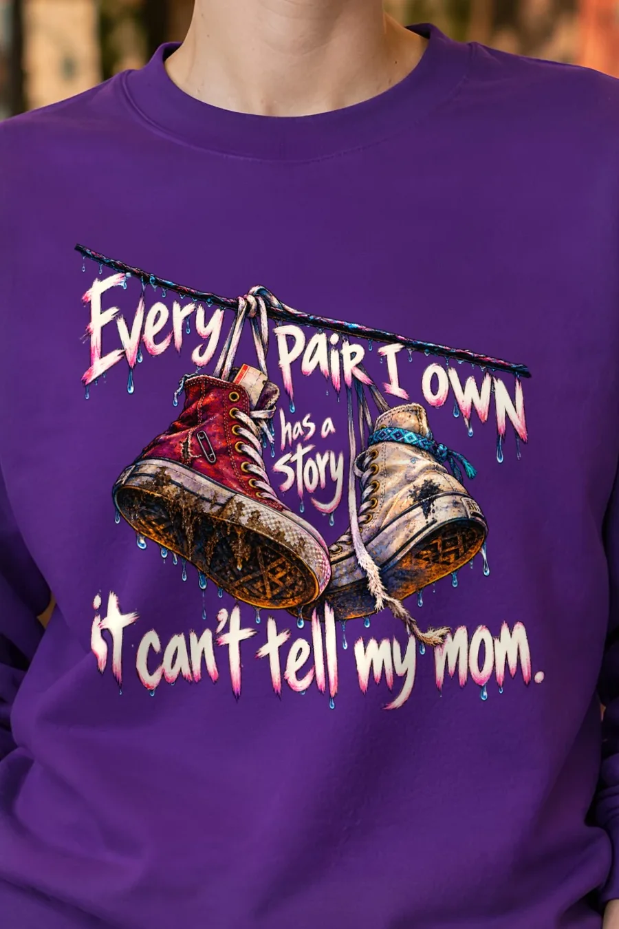 "Every Pair I Own Has a Story" Unisex Crewneck Sweatshirt - the graphic up close