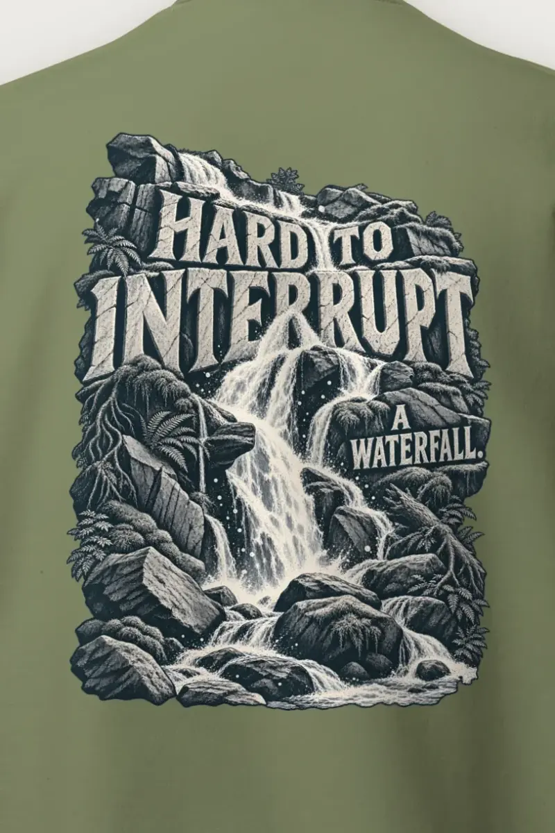 "Hard to Interrupt a Waterfall" Heavy Blend Unisex Crewneck Sweatshirt - the graphic up close
