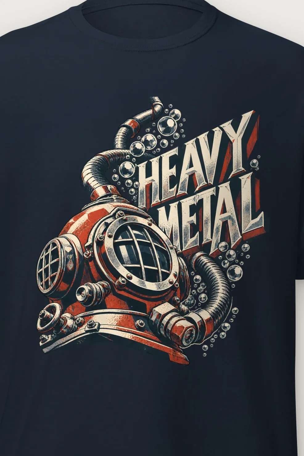 "Heavy Metal Diving Helmet" Heavyweight Unisex Crewneck T-shirt - the graphic up close