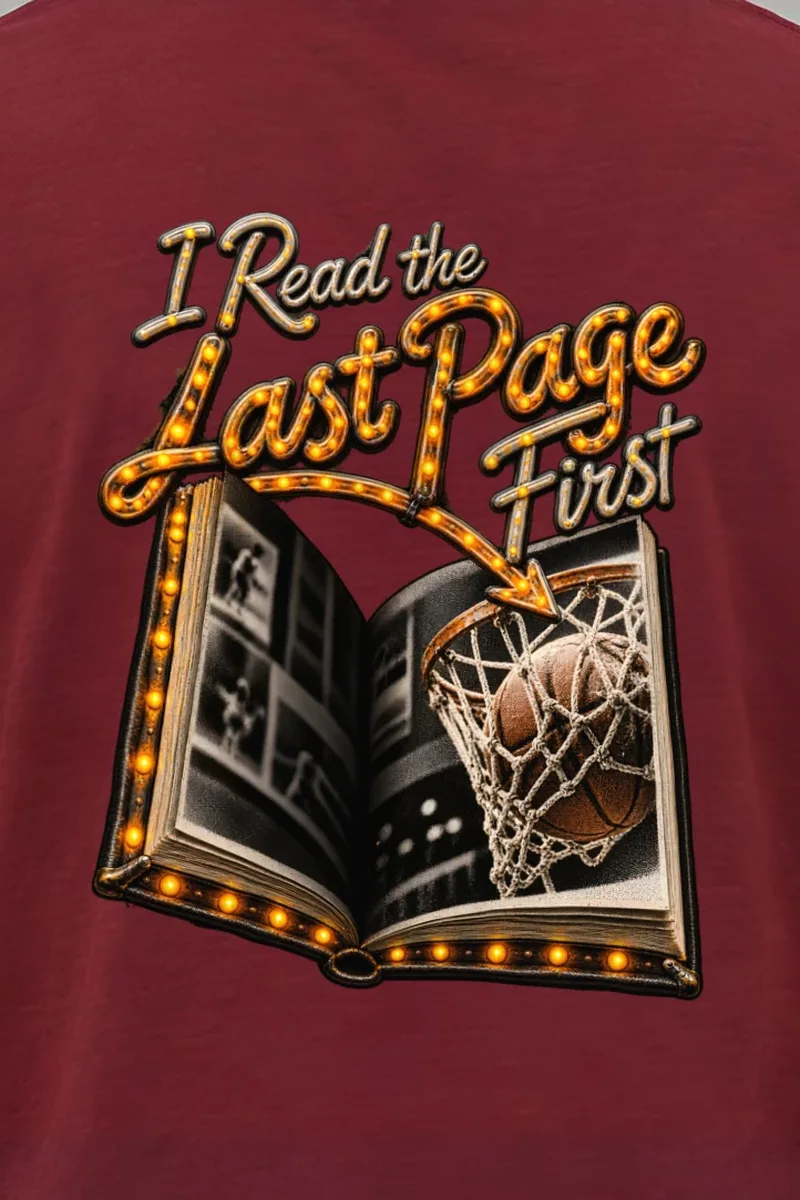 "I Read the Last Page First" Heavyweight Unisex Crewneck T-shirt - the graphic up close