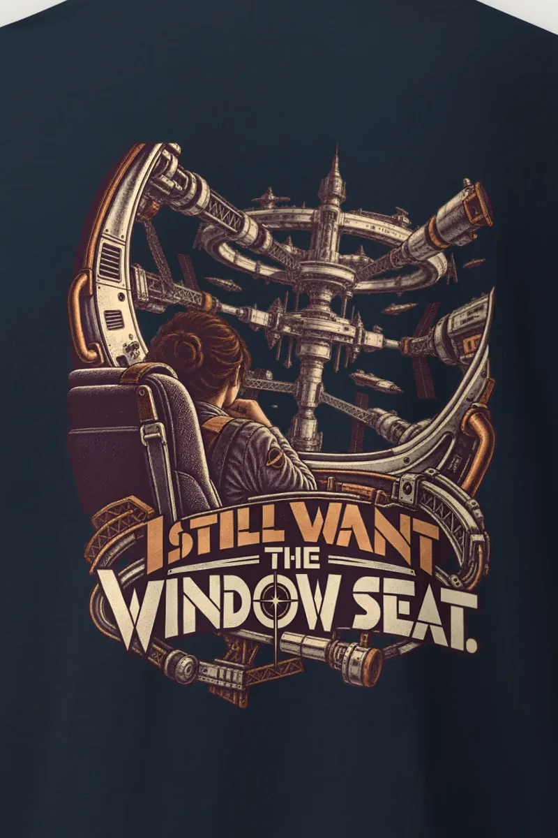 "I Still Want the Window Seat" Heavyweight Unisex Crewneck T-shirt - the graphic up close