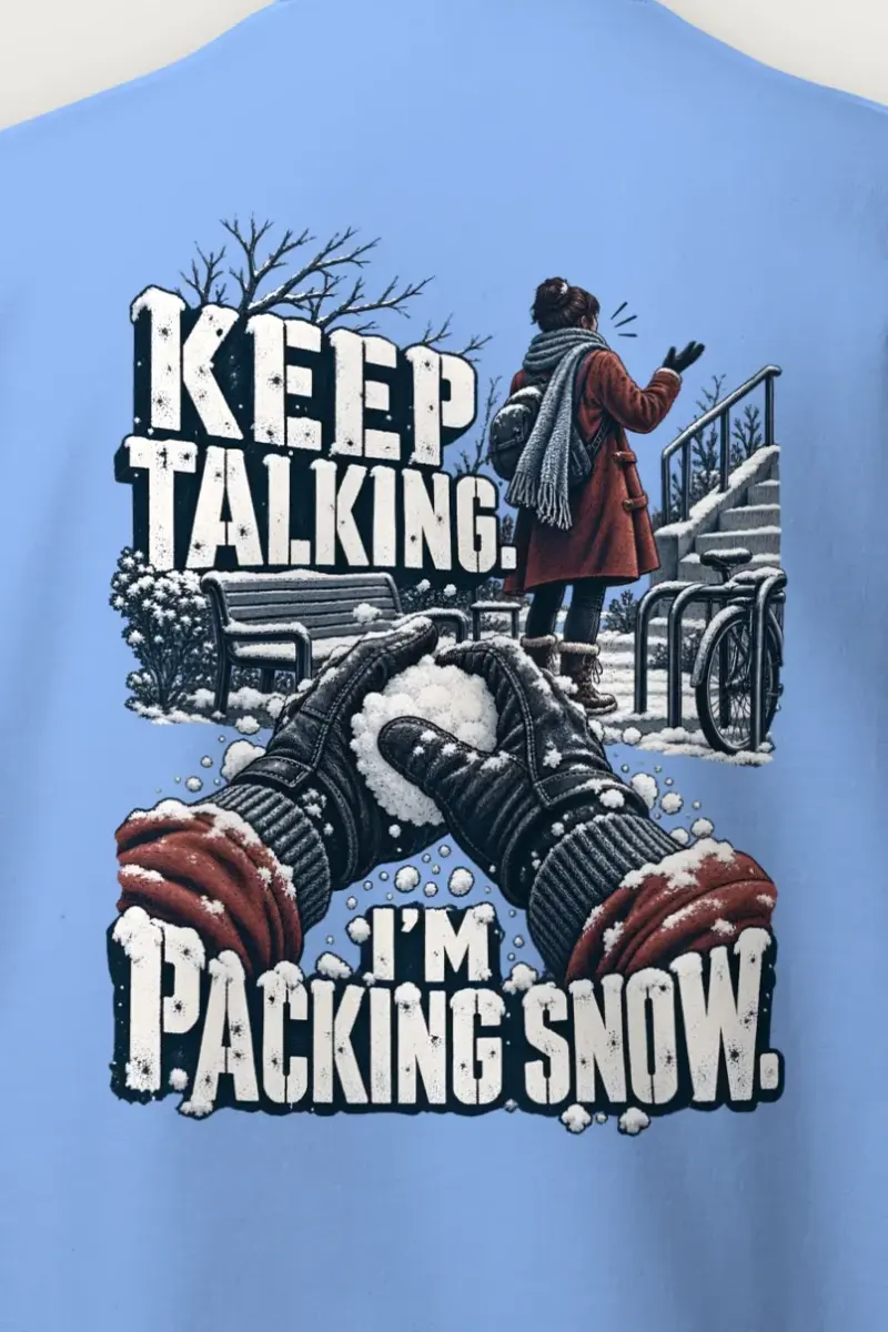 "Keep Talking I’m Packing Snow" Heavy Blend Unisex Crewneck Sweatshirt - the graphic up close
